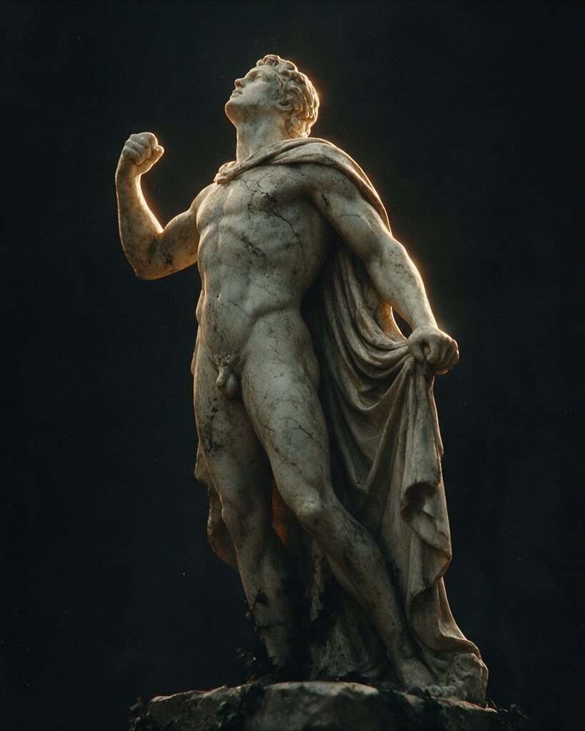 Estátua clássica em claro-escuro